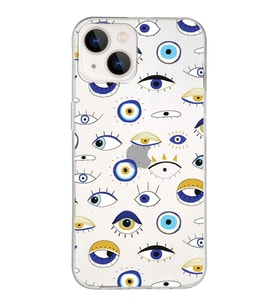 PrintiFy Apple  iPhone 13 ile Uyumlu 1mm Slim Fit Nazar Boncuğu 2 Baskılı Şeffaf  Kılıf