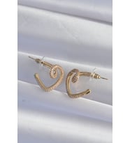 Pirinç Gold Renk Zirkon Taşlı Kıvrımlı Yarım Kalp Küpe 5886 - SSSSSS1421-4522