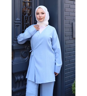 Bağlama Detaylı Kimono Takım Bebe Mavisi