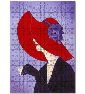 Cakapuzzle Mor Zeminde Şapkalı Kadın Görseli Puzzle Yapboz MDF (Ahşap) (120 Parça)