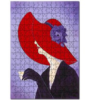 Cakapuzzle Mor Zeminde Şapkalı Kadın Görseli Puzzle Yapboz MDF (Ahşap) (120 Parça)