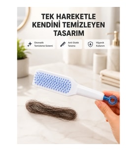 Mey İthalat® Kendi Kendini Temizleyen Saç Tarağı – Anti-Statik, Silikon Uçlu, ABS Malzeme, 22x4 cm