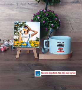 Kadın Öğretmene Hediye Fotoğraflı Dekoratif Taş, Kupa Bardak Beyaz Hediye (Model 8)