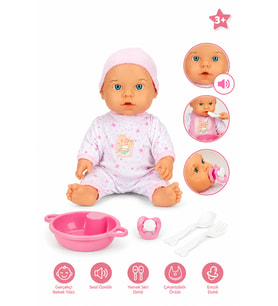 Yemek Zamanı Sesli ve Gülümseyen Oyuncak Et Bebek 35 cm - Aksesuarlı