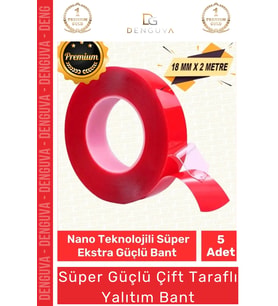 Deluxe Ekstra Güçlü Çok Amaçlı Çift Taraflı Tamir Cam Mekan Montaj 2mt Silikon Şeffaf Bant 5 Adet