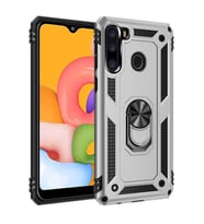 Samsung Galaxy A21 Kılıf Metal For Car Yüzüklü Standlı Military Ring Serisi (Gümüş)