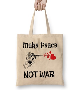 Cute Make Peace Not War Soldier Shooting Hearts Bez Çanta Uzun Saplı
