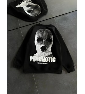 Kadın 3 iplik Kışlık Bisiklet Yaka Baskılı SweatShirt - Siyah