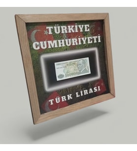 Nostaljik Türk Lirası Hatıra Tablosu - 30X30 cm Dekoratif Ahşap Çerçeve - Ofis ve Ev Hediyesi