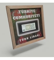 Nostaljik Türk Lirası Hatıra Tablosu - 30X30 cm Dekoratif Ahşap Çerçeve - Ofis ve Ev Hediyesi