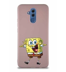 Huawei Mate 20 Lite Soft Premier Kapak Sünger Bob Tasarımlı Silikon Kılıf - Pudra (Şeffaf)