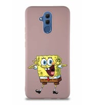 Huawei Mate 20 Lite Soft Premier Kapak Sünger Bob Tasarımlı Silikon Kılıf - Pudra (Şeffaf)