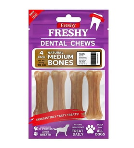 Freshy Dental Chews Natural Medium Bones Köpek Ödül Kemiği 10 Cm 4 Adet (STD)