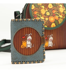Kedi ve Köpek Figürlü Küçük Cüzdan Etnik Bohem Retro Style -Petrol