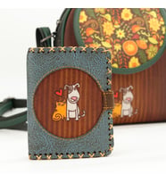 Kedi ve Köpek Figürlü Küçük Cüzdan Etnik Bohem Retro Style -Petrol