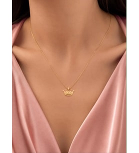 Kişiye Özel 925 Ayar Gümüş Şık Taç Model Kolye (Gold)