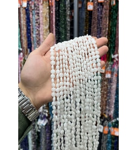 Beyaz Kuvars Taşı Daire Kesim Parlak Beyaz 8mm Doğal Taş Dizi [AB+]
