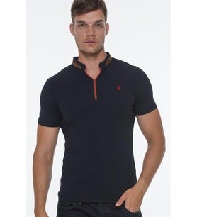 T8571 DEWBERRY FERMUARLI ERKEK T-SHIRT-KOYU LACİVERT