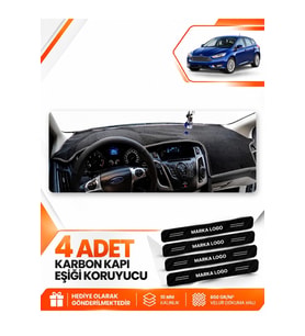 FORD FOCUS 3.5 HATCHBACK (2014-2018) Uyumlu Ön Torpido Koruma Kılıfı Halısı - Siyah Gri