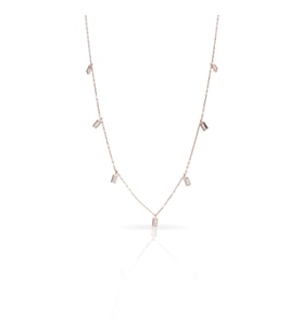 Modern Minimal Zirkon Kadın Gümüş Kolye, Altın Kaplama, 925 Ayar, Baget Zirkon (Rose - Gold)