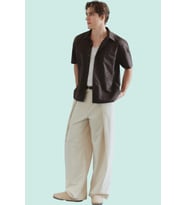 Erkek Basic Boxy Fit Brode Gömlek Nakışlı Dokuma Kumaş Yazlık Günlük Kullanım Modern Tasarım (Kahverengi)