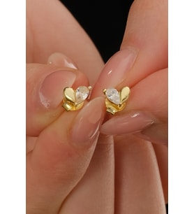 Gümüş altın yaldızlı zirkon taşlı aşkın iki damlası küpe SGTL12827GOLD