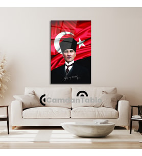 Atatürk ve Bayrak Cam Tablo
