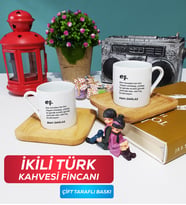 İkili Çiftlere Özel Eş Türk Kahvesi Fincanı Ahşap Altlıklı