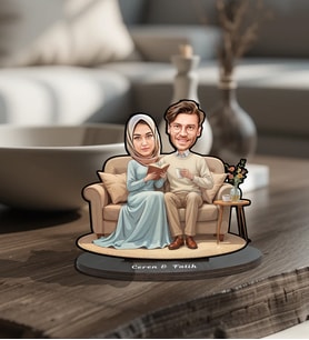 Sevgililer Gününe Özel Tesettür Aile Tasarımlı Karikatür Biblo