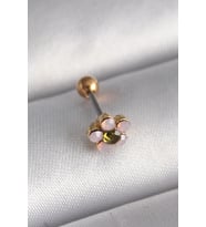 pilelistore 316L Çelik Gold Renk Zirkon Taşlı Çiçek Tragus Piercing - TJ-PR1276