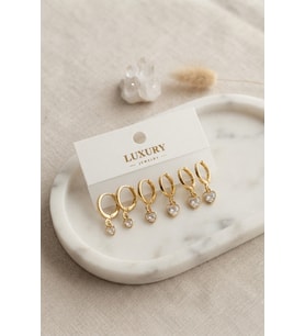 Kalp Zirkon Taşlı Gold Renk Pirinç Set Küpe TJ-BKP11990