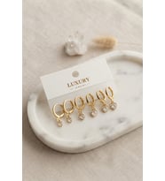 Kalp Zirkon Taşlı Gold Renk Pirinç Set Küpe TJ-BKP11990