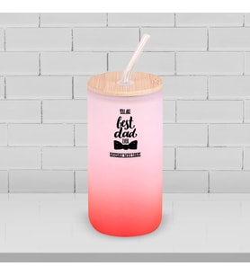 BK Gift İsimli Dad Tasarımlı Kırmızı Renk Pipetli Buzlu Cam Bardak 600ml - 4, Babaya Hediye, Doğum Günü Hediyesi