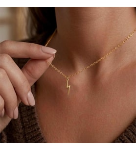 Kişiye Özel 925 Ayar Gümüş Minimalist Şimşek Kolye (Gold)