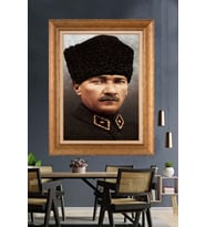 Altın Varaklı Çerçeveli Paspartulu Atatürk Tablo TR1439 (Gold)