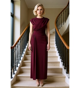 Kadın Kolsuz Bisiklet Yaka Vücuda Oturan Maxi Elbise Büzgülü Drape Detaylı Uzun Gece Abiye Günlük