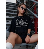Unisex Baskılı Oversize T-Shirt - Siyah