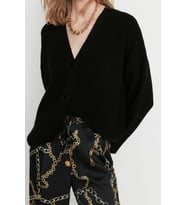 Kadın Modern Tarz Oversize V Yaka Regular Triko Hırka (Siyah)