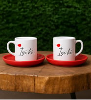 BK Gift Kişiye Özel İyi ki Tasarımlı ve İsme Özel 2'li Kırmızı Tabaklı Türk Kahvesi Fincan Takımı-1, Sevgiliye Hediye, Arkadaş Hediye, Eşe Hediye