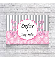 Pembe Kelebek Temalı Doğum Günü Afişi