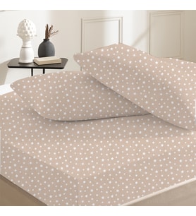 %100 Pamuklu Çift Kişilik Lastikli Çarşaf 180x200+25  50x70 Yastık Kılıfı ( 2 Adet ) (Bej-Beyaz)
