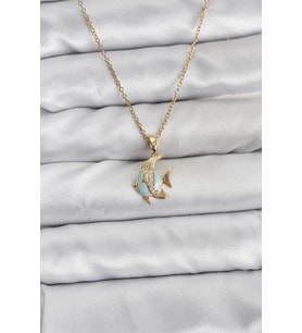 316L Çelik Zincir Gold Renk Balık Model Zirkon Taşlı Kadın Kolye - TJ-BKO10846