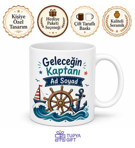 İsimli Çocuk Kupası Geleceğin Kaptanı Yazılı Özel Baskılı Hediye Bardak
