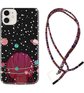 Apple iPhone 11 12 13 Mini Kılıf Boyun Asklı Rasta Silikon Space Woman 1311