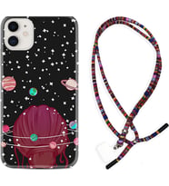 Apple iPhone 11 12 13 Mini Kılıf Boyun Asklı Rasta Silikon Space Woman 1311