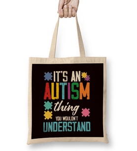 Autism Thing Awareness Puzzle Ribbon Autistic Special Needs Bez Çanta Uzun Saplı