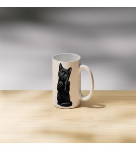 Asi Kara Kedi Baskılı Porselen Kupa - Komik Kedi Severlere Hediye Kupa