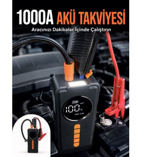 Taşınabilir Araç Acil Durum Cihazı 1000A Akü Takviye Ha Kompresörü Dijital Lastik Şişirme Pompası