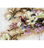 Beyaz Çiçekler ve Kuş Sayılarla Boyama Seti 40x50 cm (Tuvale Gerili)