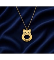 Kişiye Özel 925 Ayar Gümüş Sevimli Kedi Figürlü İsim Kolye (Gold)